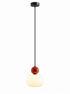 Nordic red and white pumpkin pendant with full ceiling canopy and cord on white background