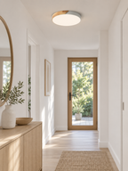 Nordic wood LED ceiling light in a bright hallway