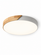 Nordic wood accent LED ceiling light on white background