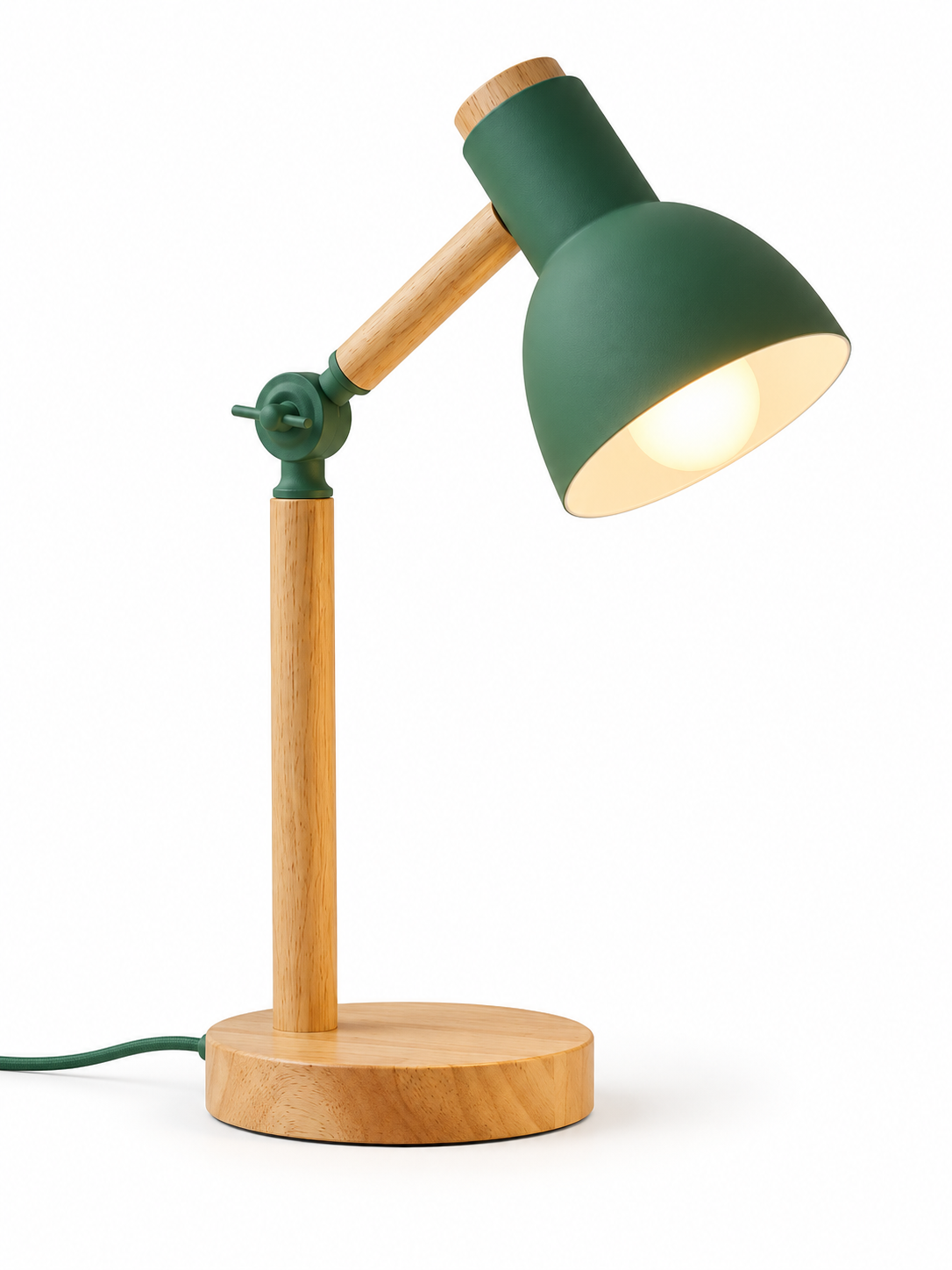 Nordic wooden adjustable desk lamp on white background