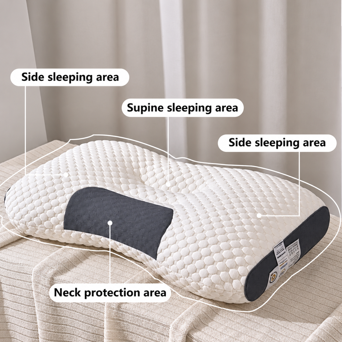 Ergonomic neck pillow side sleeping back sleeping and neck support areas