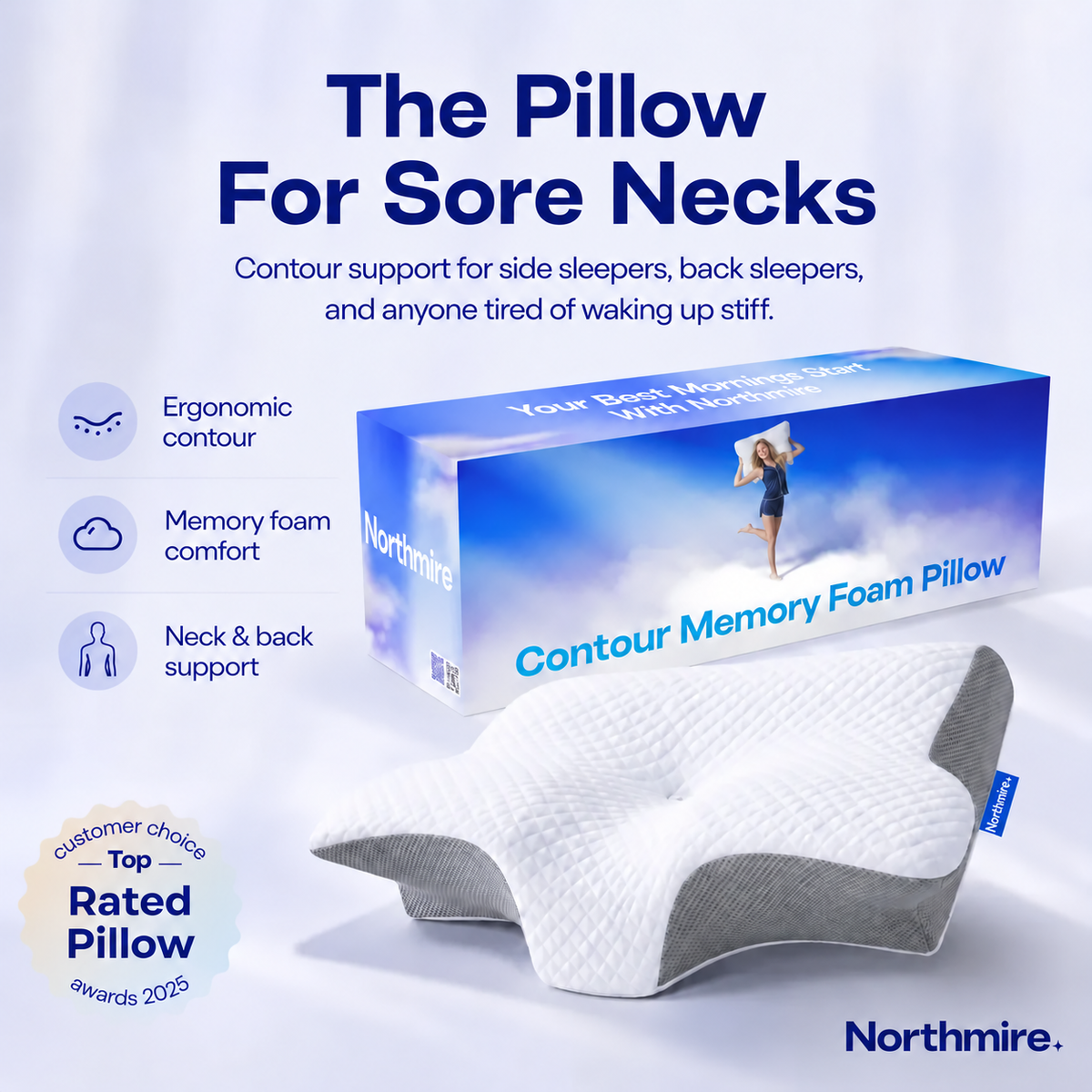 Northmire contour pillow packaging and product features