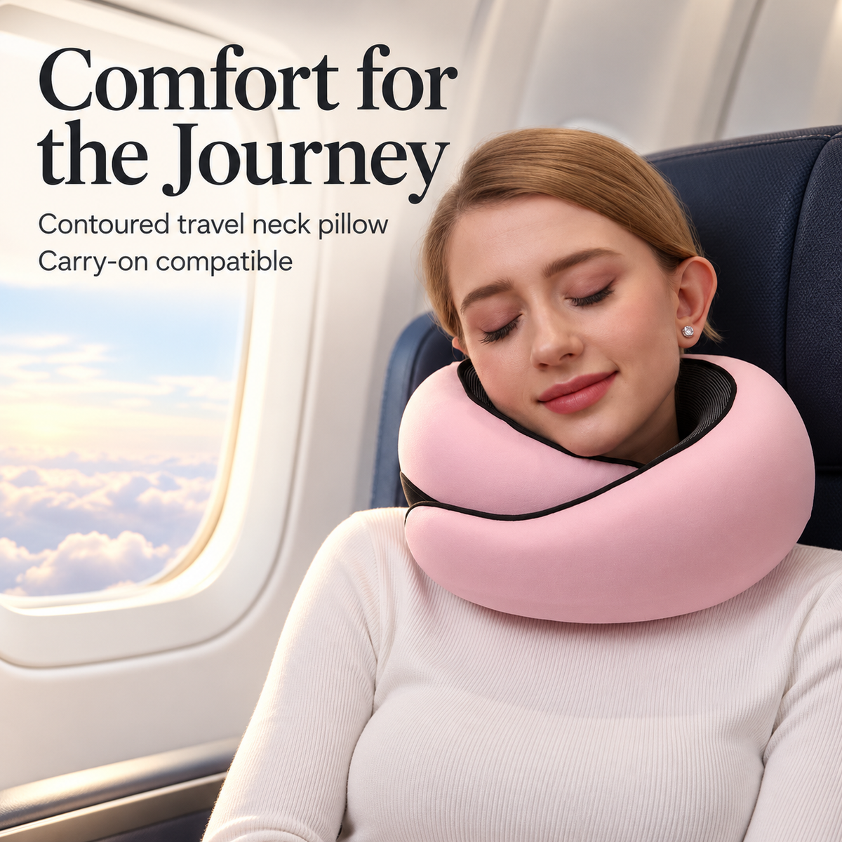 Contoured Travel Neck Pillow with Sleep Mask & Earplugs specification image 1