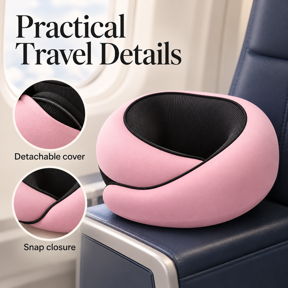 Contoured Travel Neck Pillow with Sleep Mask & Earplugs specification image 3