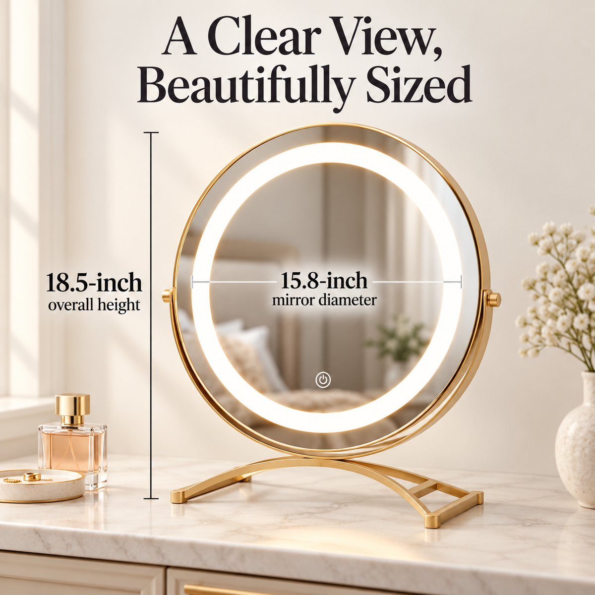 Cordless LED Vanity Mirror with Touch Control specification image 1