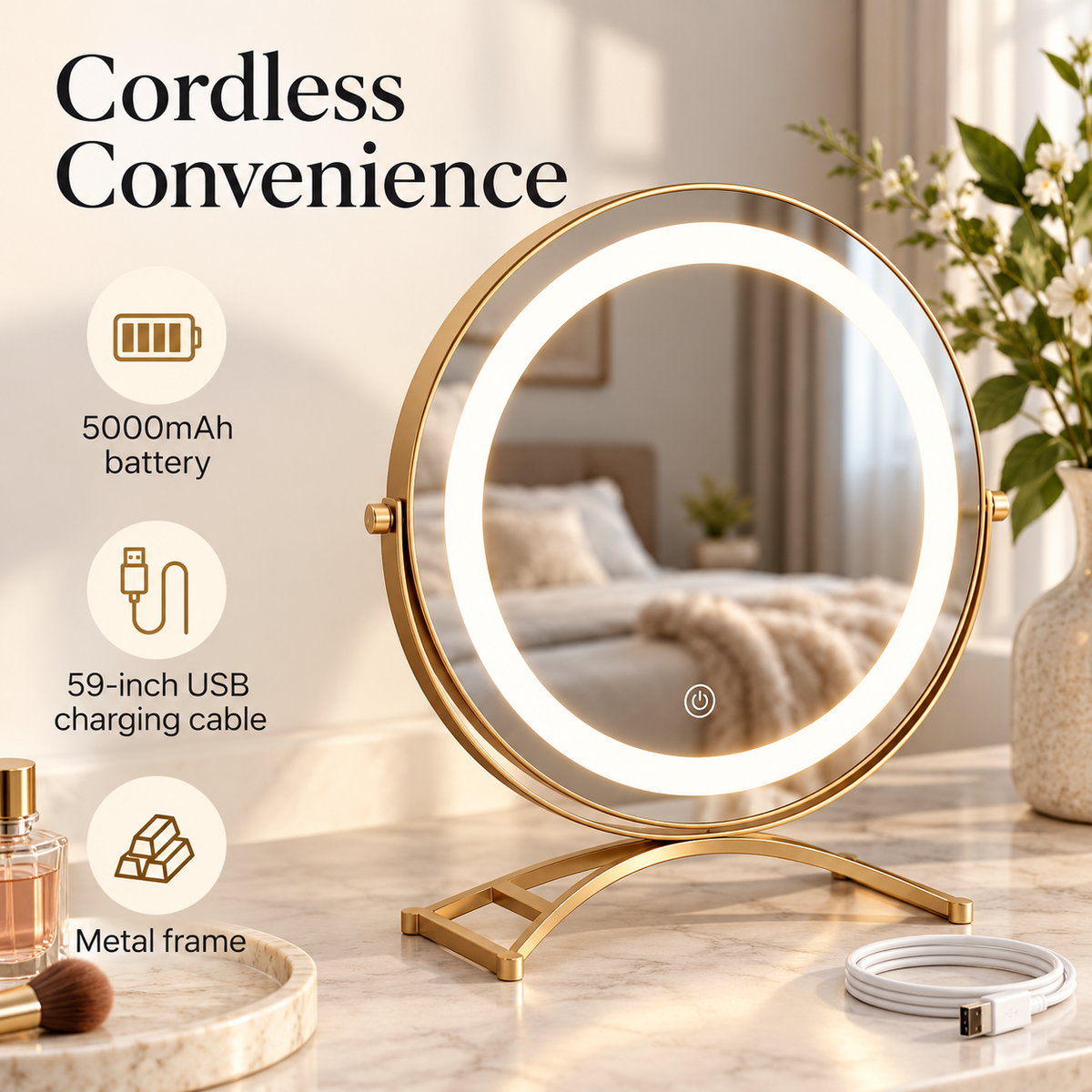 Cordless LED Vanity Mirror with Touch Control specification image 3