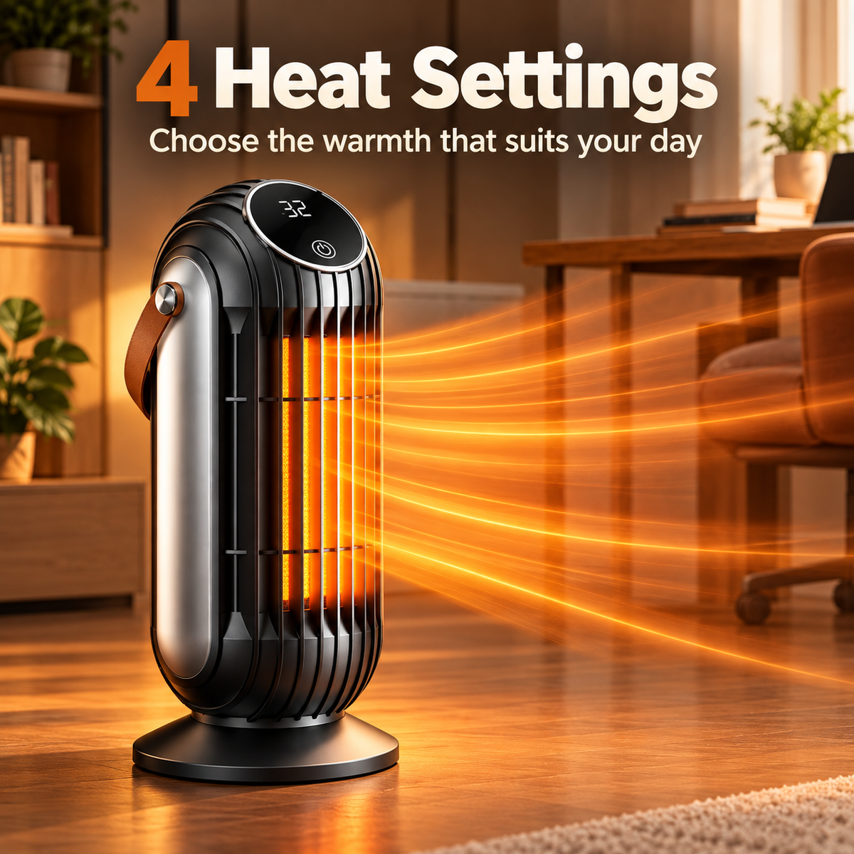 Desktop ceramic heater with four heat settings