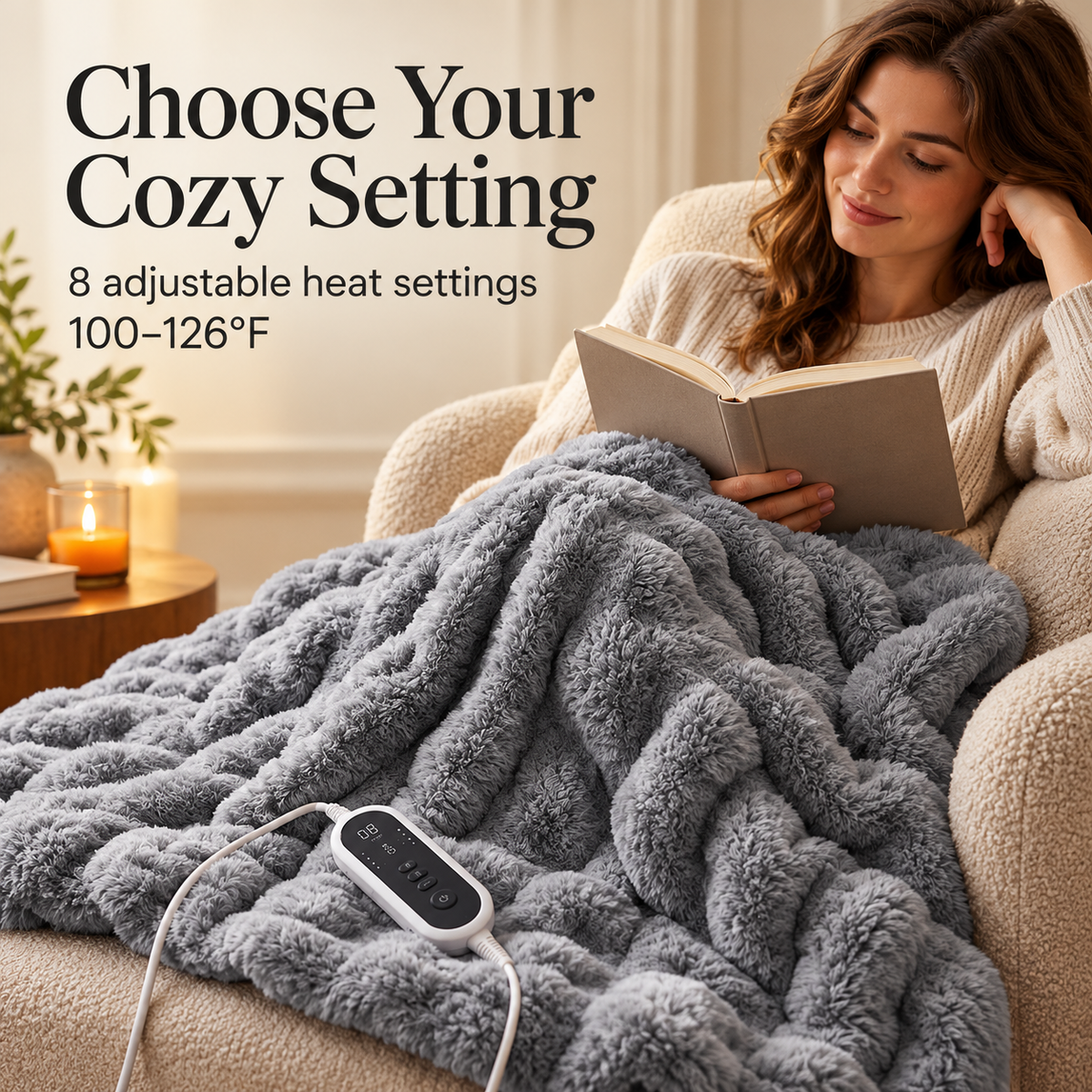 Faux Fur Electric Heated Throw Blanket specification image 1