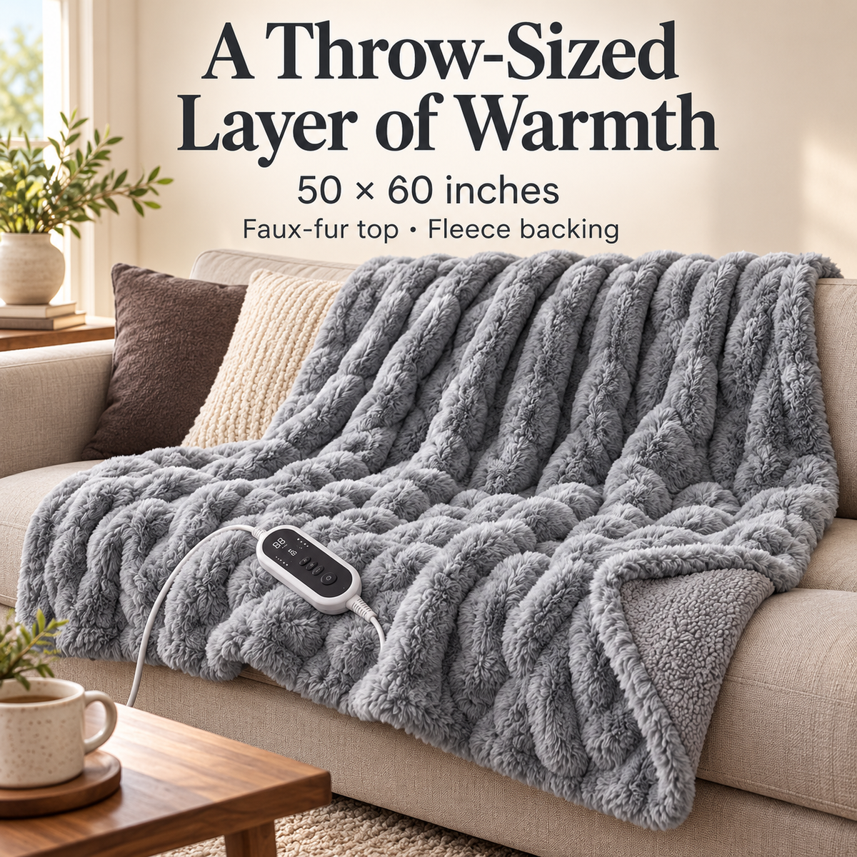 Faux Fur Electric Heated Throw Blanket specification image 2