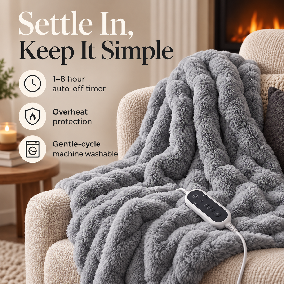 Faux Fur Electric Heated Throw Blanket specification image 3