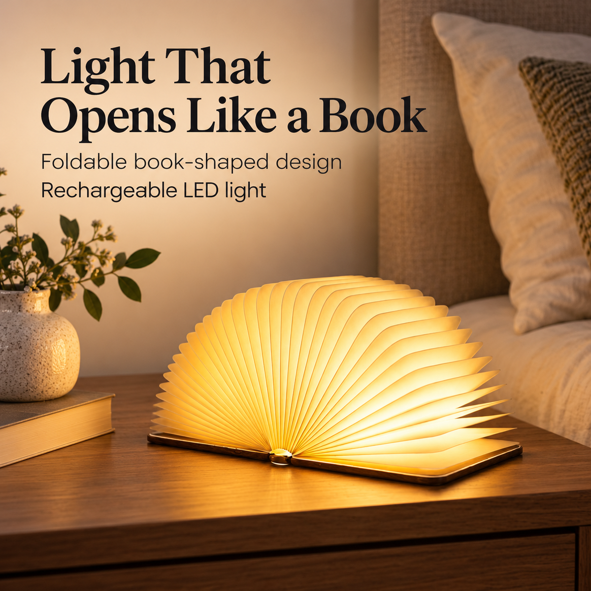 Foldable Rechargeable LED Book Light for Bedside Decor specification image 2
