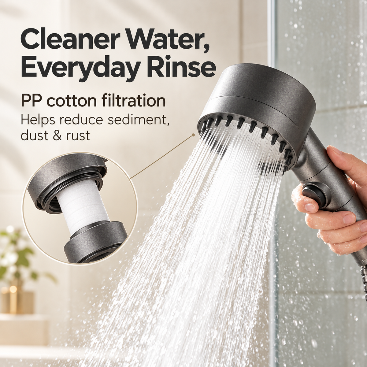 High-Pressure Filtered Handheld Shower Head specification image 1
