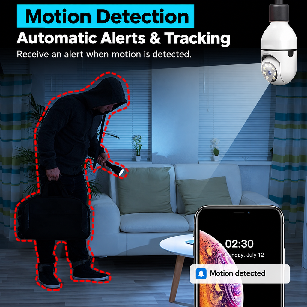 Light bulb security camera — motion detection and tracking