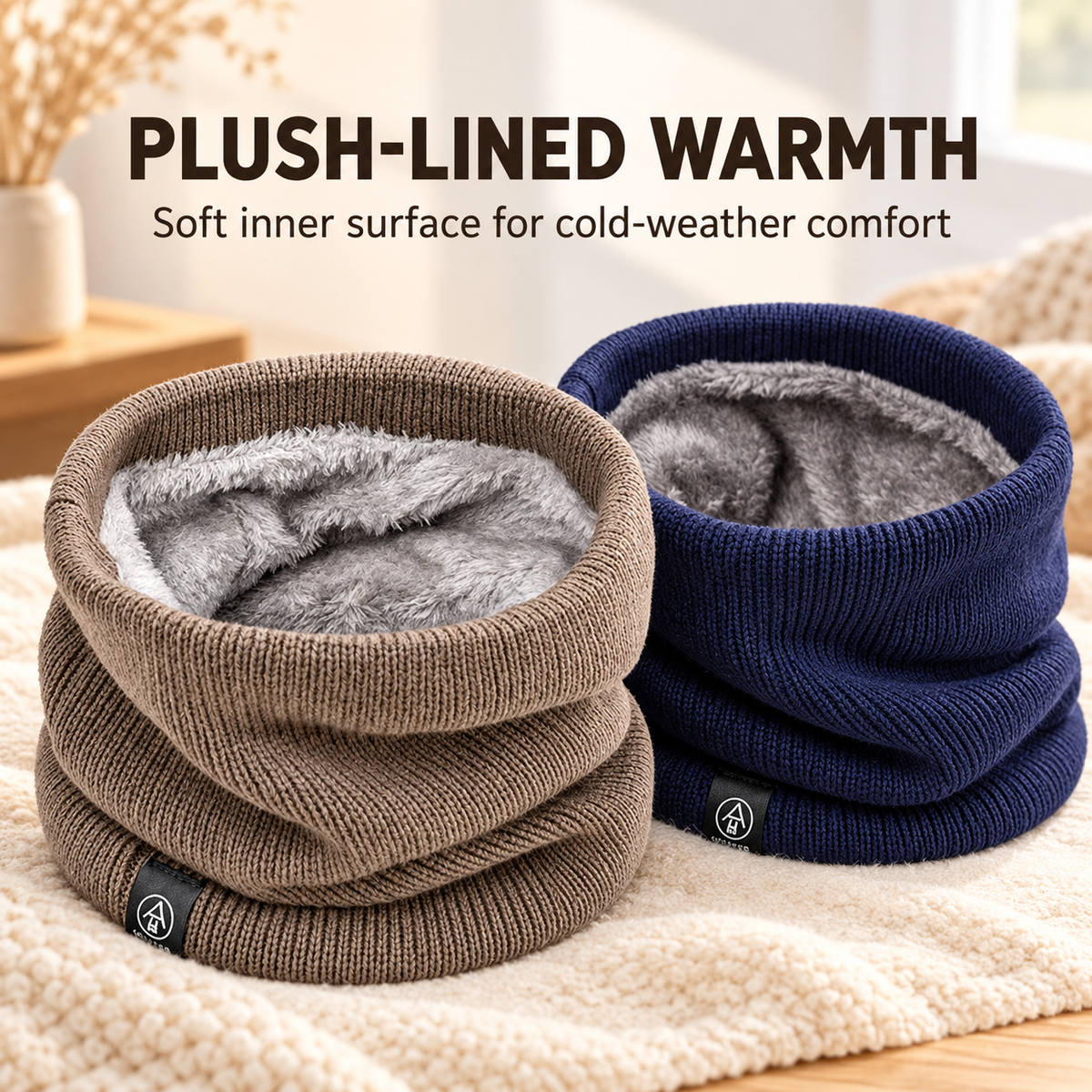 Knitted Winter Neck Warmer with Plush Lining specification image 1
