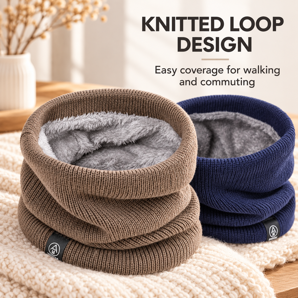 Knitted Winter Neck Warmer with Plush Lining specification image 2