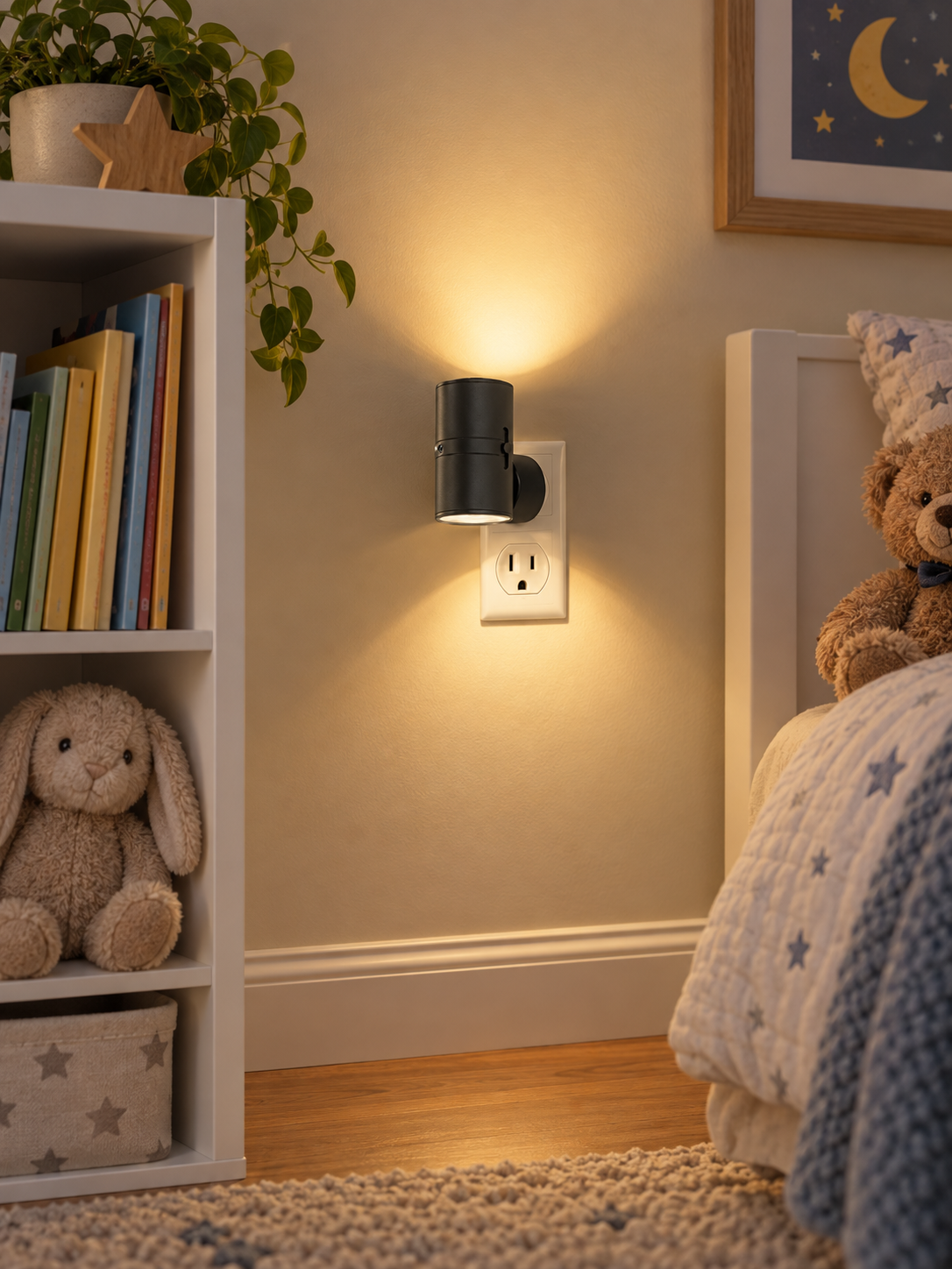 LED plug-in night light in a child bedroom