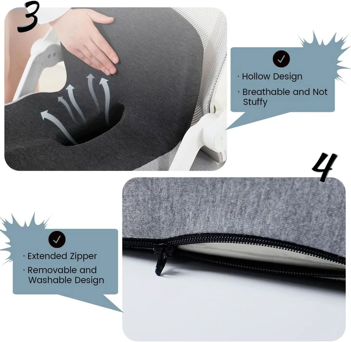 Lumbar cushion breathable design and removable zippered cover