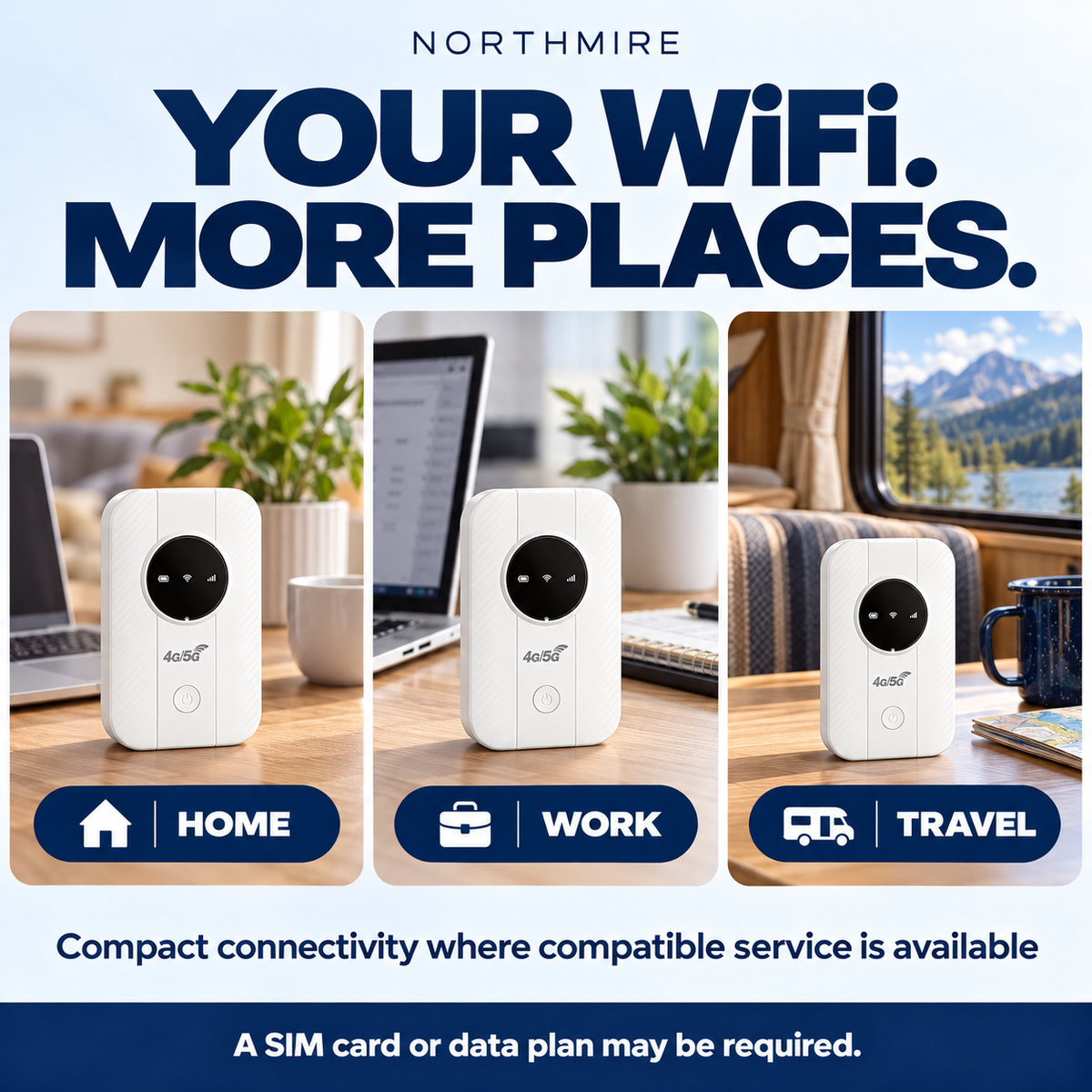 Northmire portable WiFi router: Home work and travel