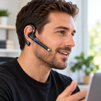 Product in use - Trucker Dual Mic Wireless Bluetooth 5.1 Noise-Cancelling Headset | Earpiece with Superior Sound Quality & Comfort