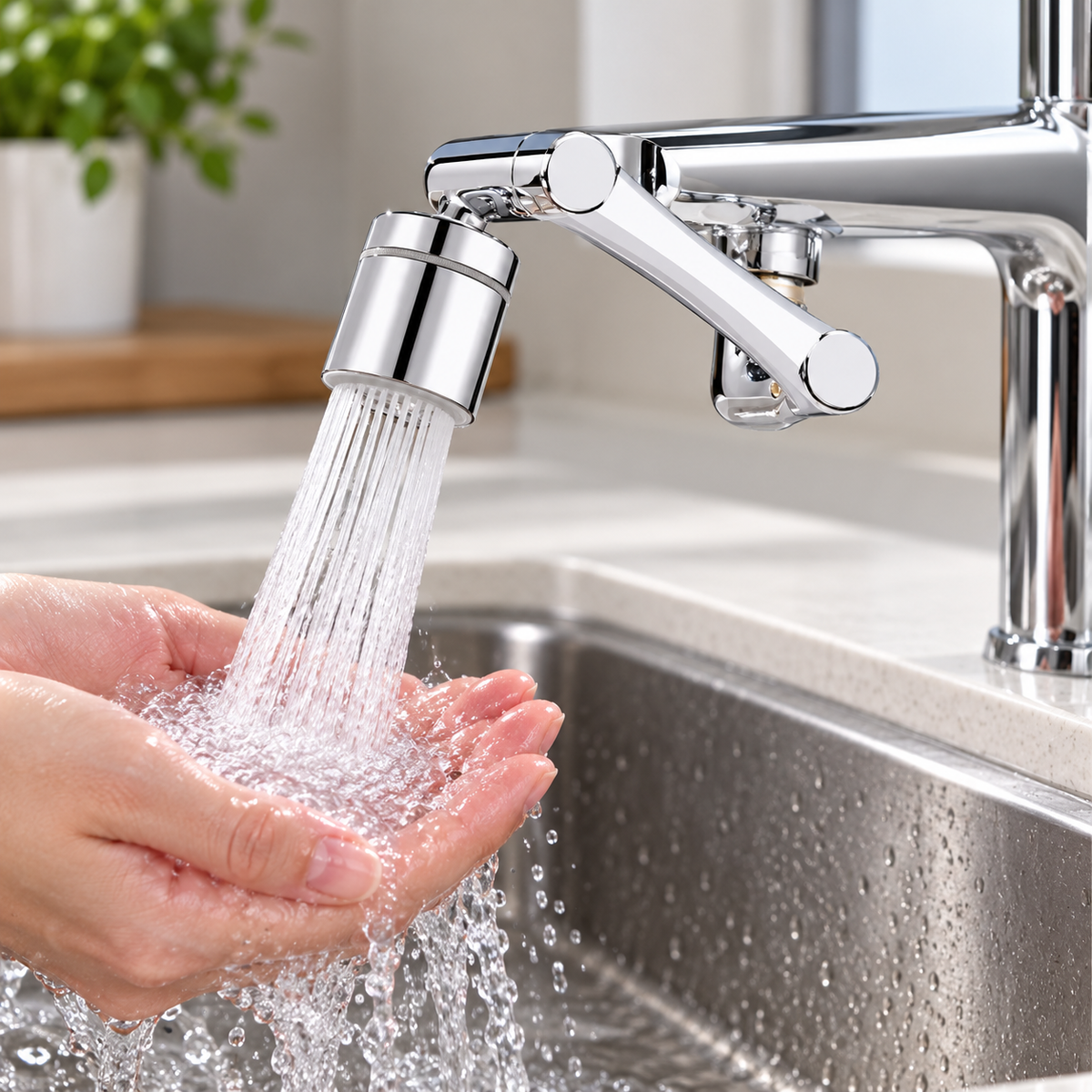 Product in use - Universal Metal Copper Kitchen Faucet Aerator Extender 1080° Rotation Spray Head Tap Extension 360° Sink Sprayer  Water Saving