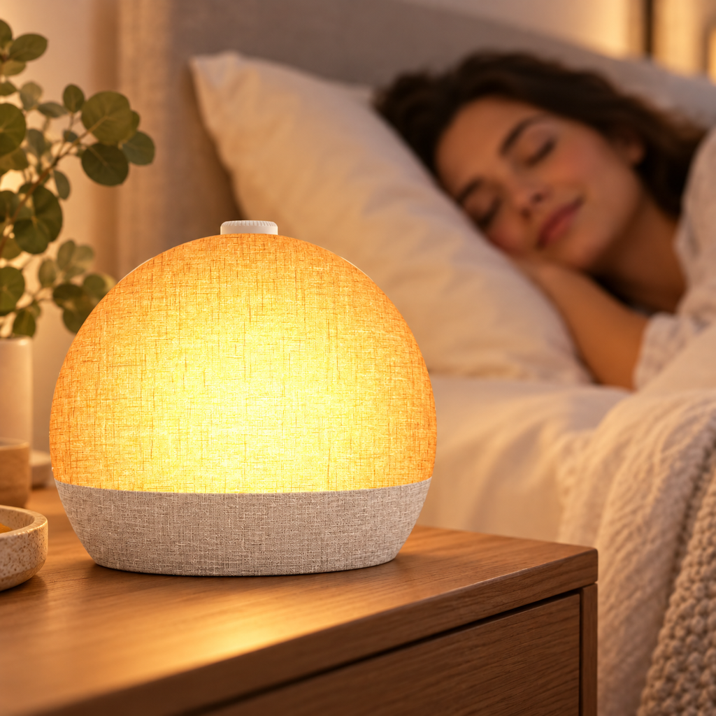 Product in use - Wake Up Light Sunrise Alarm Clock Timer 30 White Noise Sound Machine Dimmable RGB Night Lights Sleep Aid Snooze Ideal for Gift