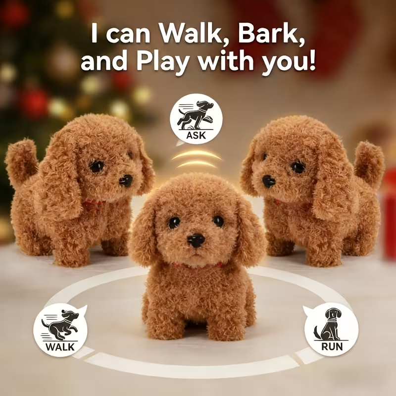 Interactive plush robot puppies walking barking and playing