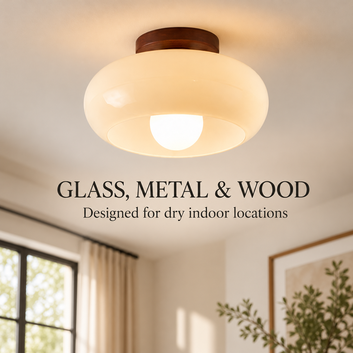 Scandinavian Opal Glass Wood Semi-Flush Mount Ceiling Light specification image 3