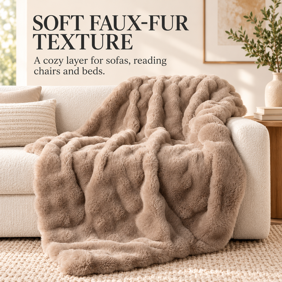 Soft Faux-Fur Throw Blanket for Sofa and Bed specification image 1