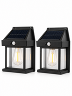 Set of two solar motion sensor wall lanterns on white background