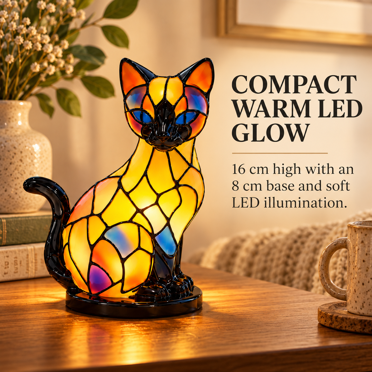 Vintage Stained Glass Cat Table Lamp specification image 2