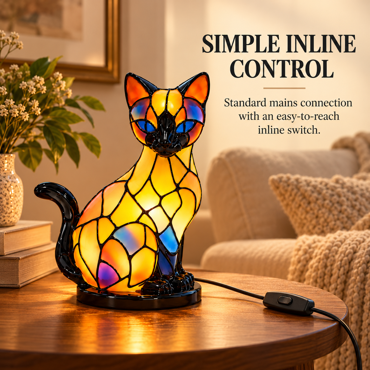 Vintage Stained Glass Cat Table Lamp specification image 3