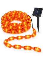 Orange solar chain string lights with panel on a white background