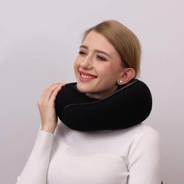 Contoured Travel Neck Pillow with Sleep Mask & Earplugs