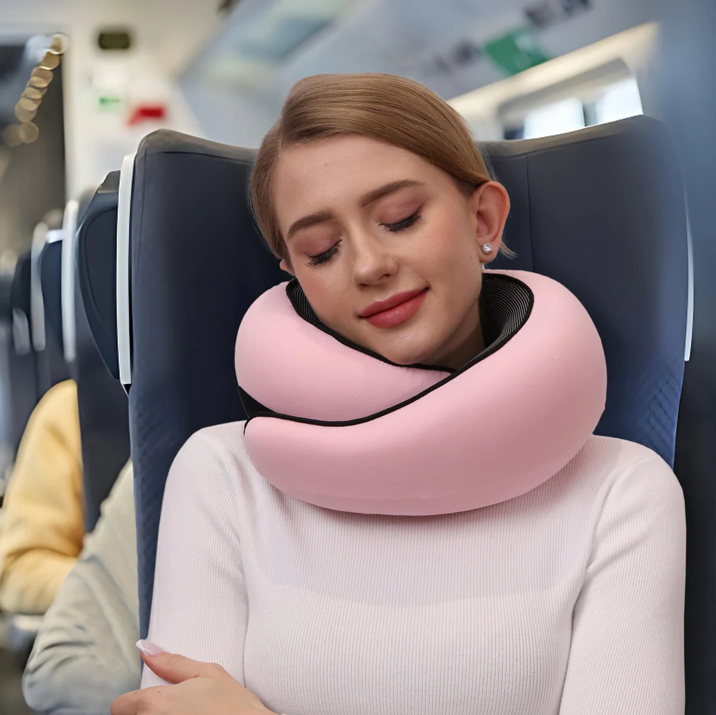 Contoured Travel Neck Pillow with Sleep Mask & Earplugs