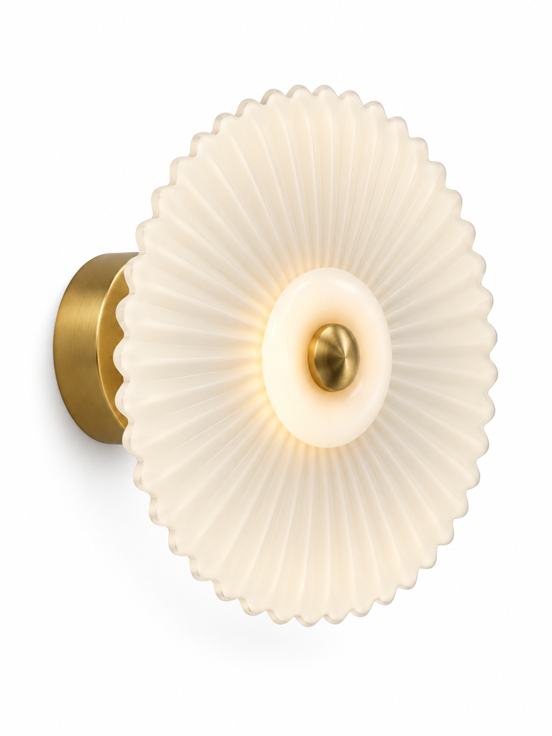 Pleated glass wall sconce on white background