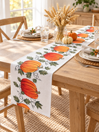Orange pumpkin patch table runner styled for an autumn farmhouse brunch