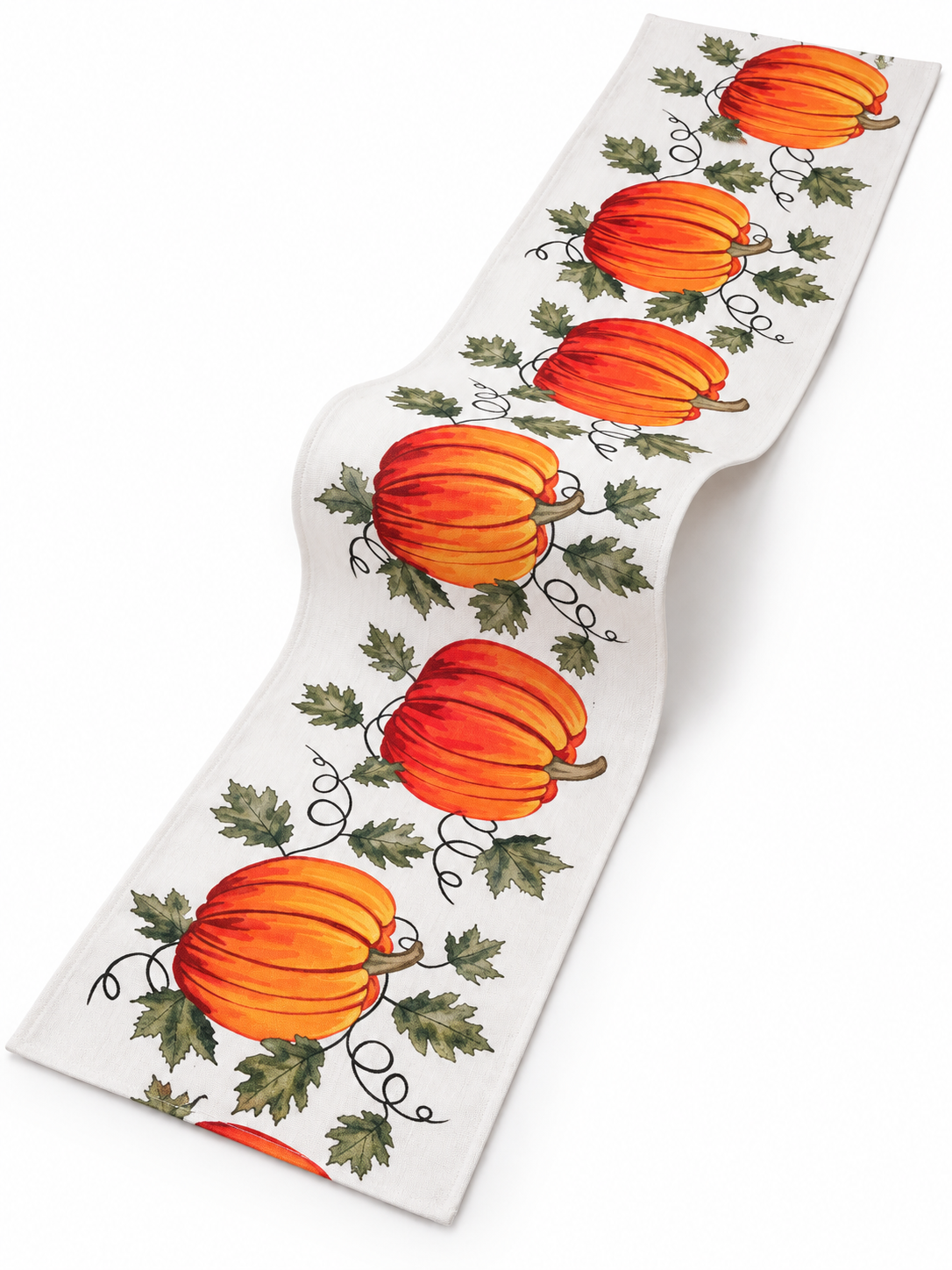 White pumpkin patch Halloween table runner on a seamless white background
