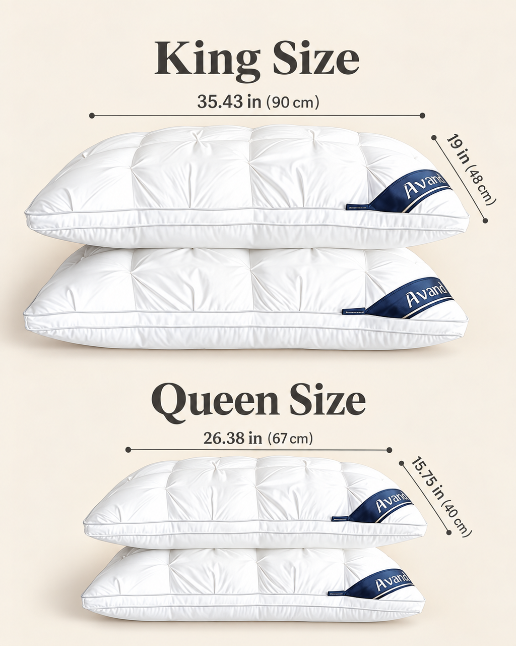 King and Queen white quilted bed pillow sets with size dimensions
