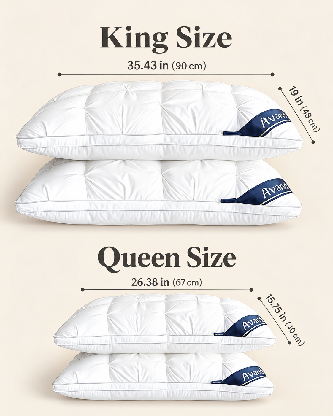 King and Queen white quilted bed pillow sets with size dimensions