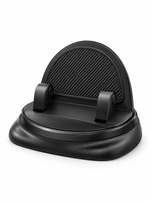Black silicone rotating car phone holder on a white background
