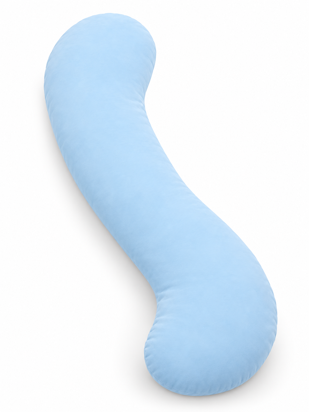 Blue snuggle pillow for side sleepers on a seamless white background