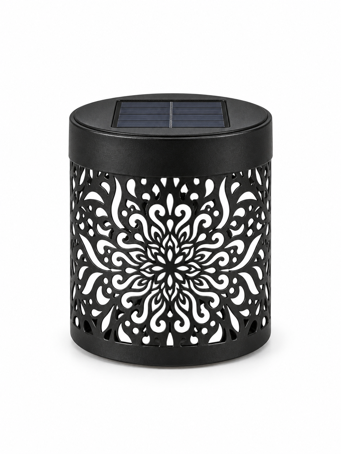 Black solar decorative lantern on white background