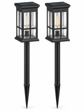 Set of two solar pathway lanterns on white background