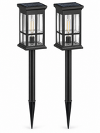 Set of two solar pathway lanterns on white background