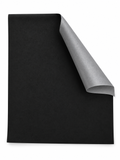 Black static cling blackout window shade with gray reverse on a seamless white background