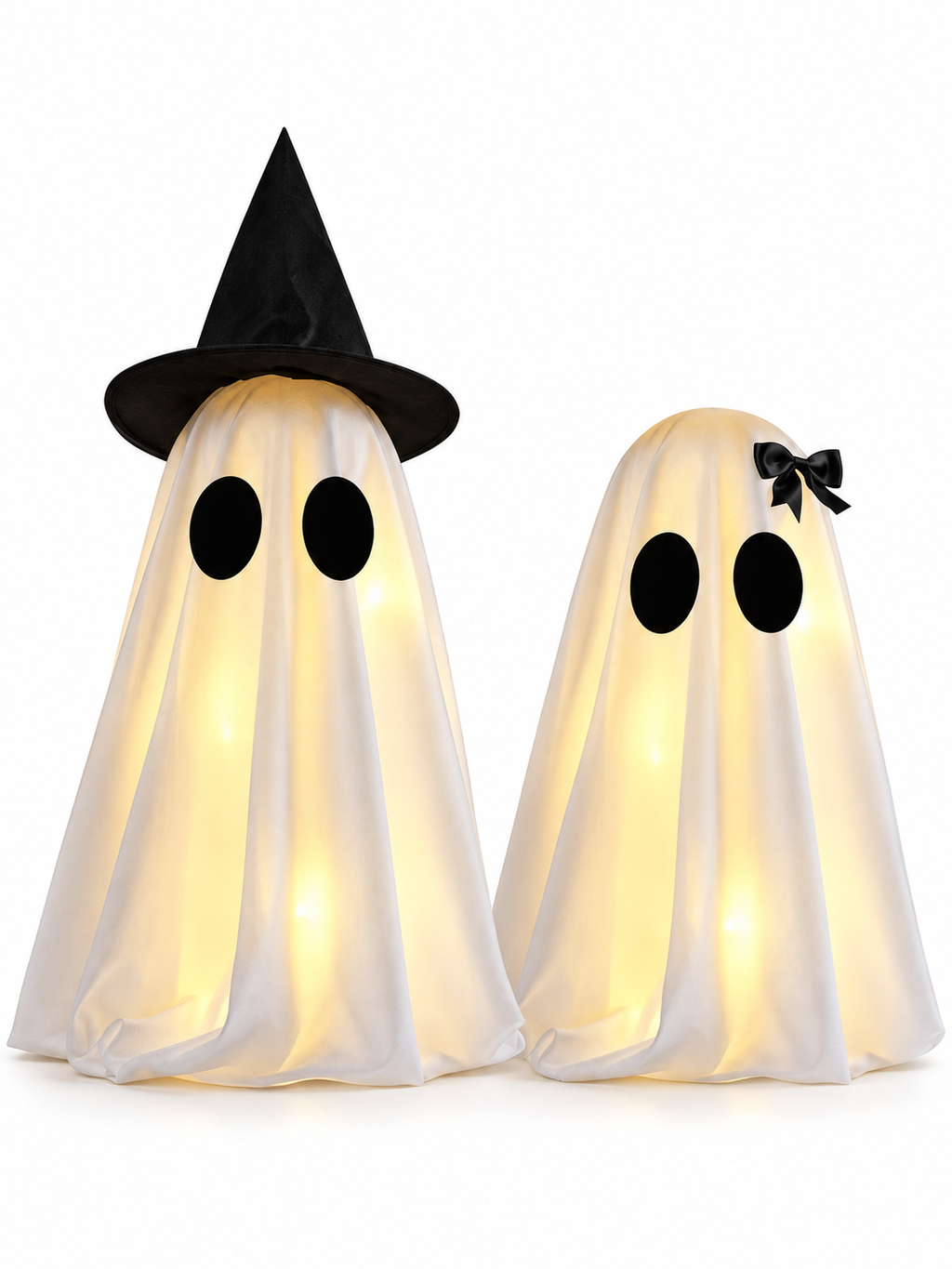 Two-piece lighted white ghost figurine set on a white background