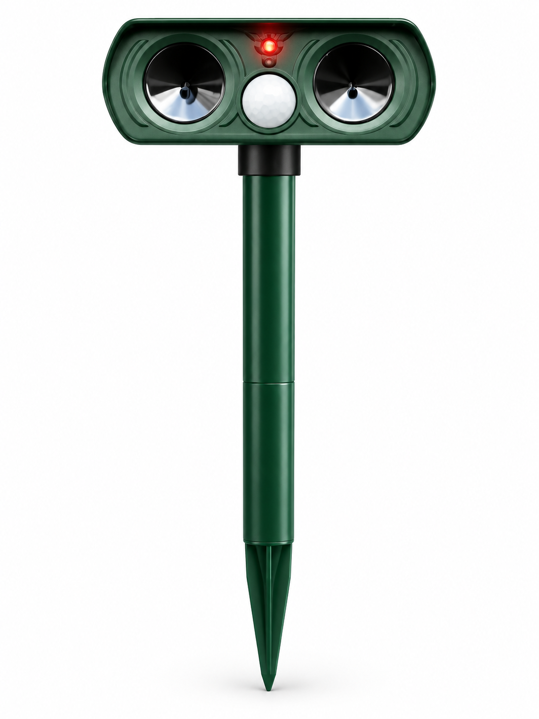 Green motion activated ultrasonic deer repeller on a seamless white background