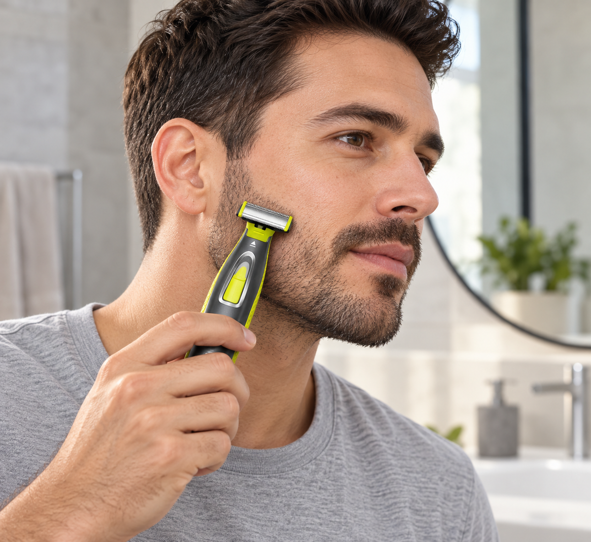Man using the USB rechargeable body hair trimmer to groom his beard