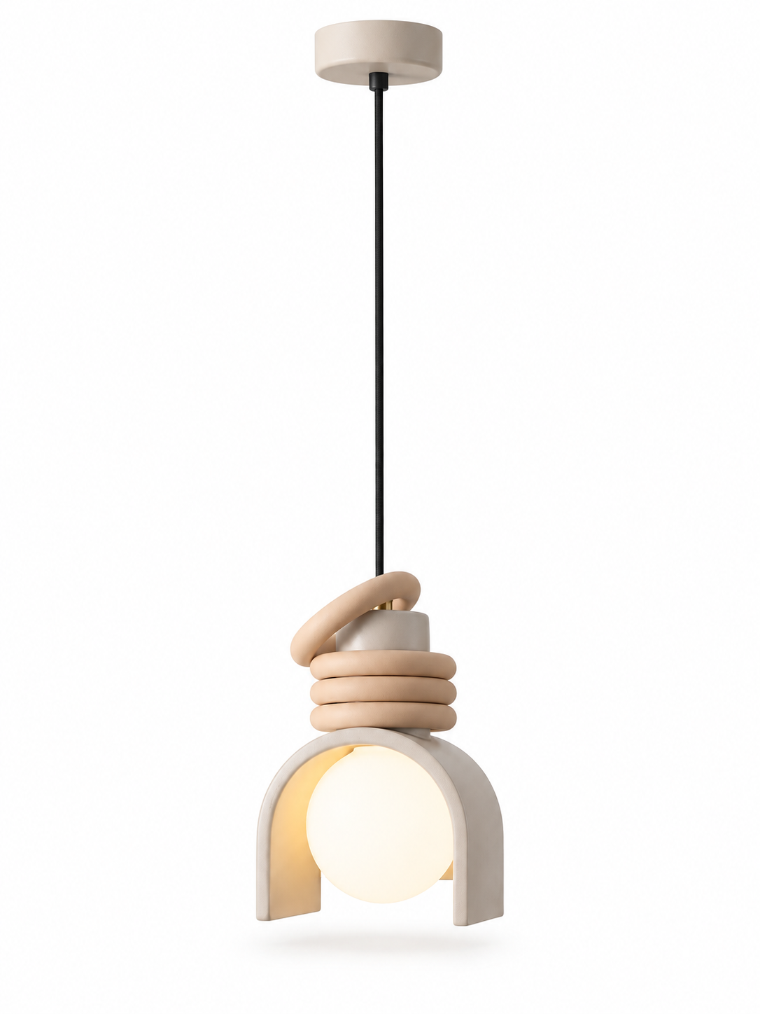 Wabi-sabi resin pendant light on white background