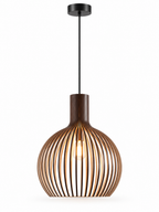 Handcrafted wooden pendant light on white background